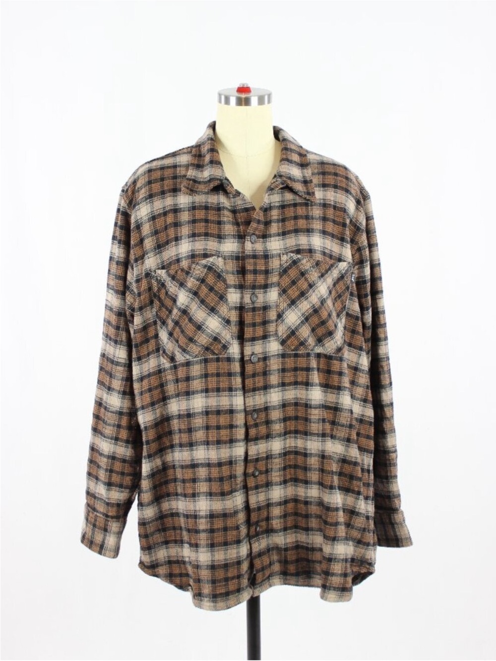 Aritzia TNA Brown Plaid Cotton Flannel Oversized Button Up Shirt, Size L